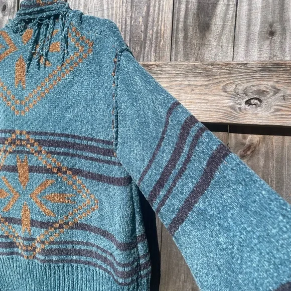 POL Teal and Brown Fringed Southwestern Cardigan - Picture 12 of 13